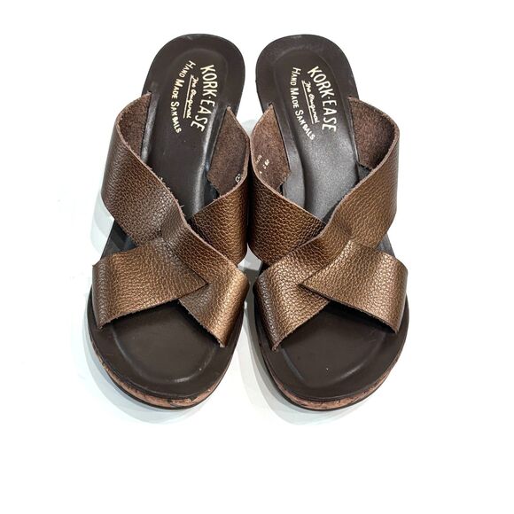 Kork Ease Geena Leather Wedge Sandals Brown Slip On Womens Sz 8 Made in Brazil - Picture 3 of 8